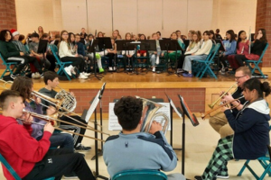  High School band students perform for Lenape Elementary School band students